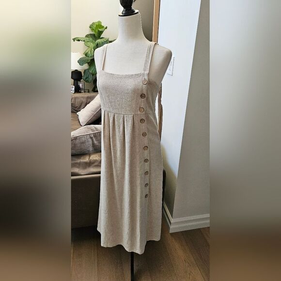 Workhall Cream Tan Sleeveless Midi Sundress - Picture 3 of 4